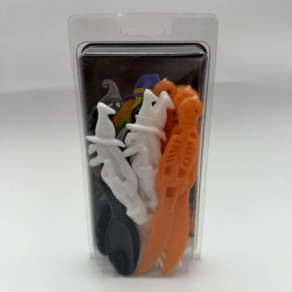 VTG 90’s Halloween Party Plastic Forks Spoons Knives 3D Flatware Mummy Witch NOS